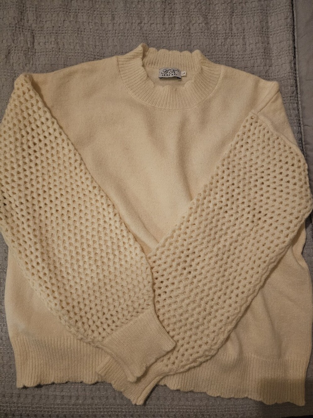 ANNA KAY Cream Crewneck Sweater with Textured Sleeves - Men